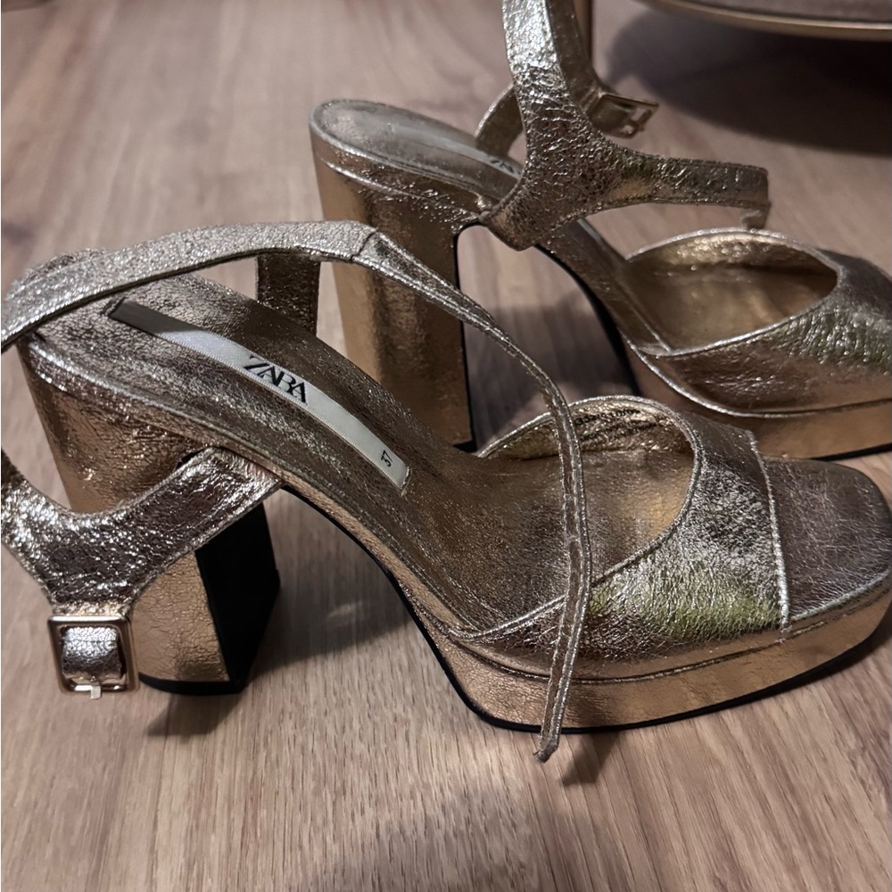 Zara Metallic Gold Heeled Sandals